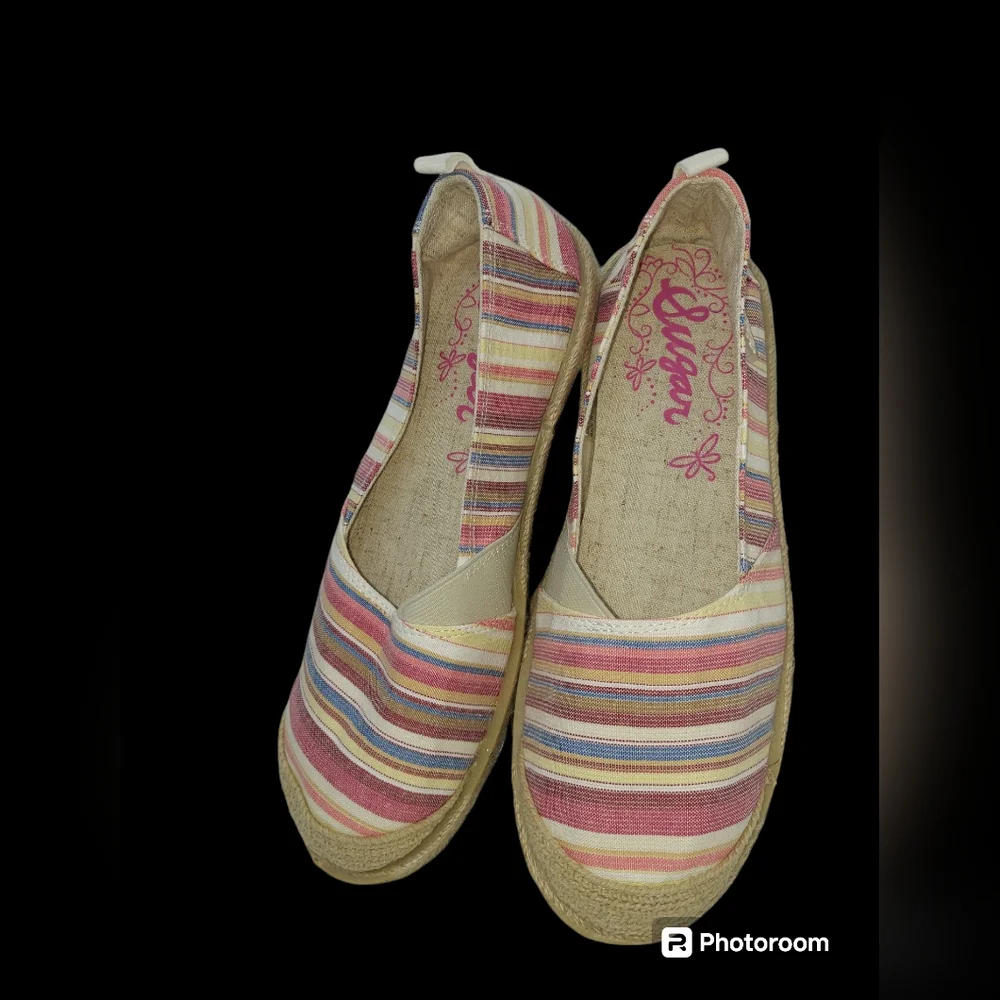 Sugar Evermore Striped Flat Espadrille Shoes Women's Size 10